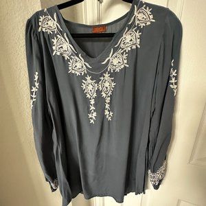 Blue with white embroidery blouse